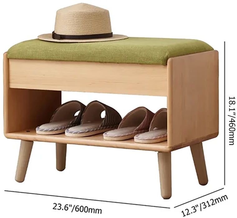 HMR - Modern Flip-Top Upholstered Shoe Rack Bench with Open Storage in Green