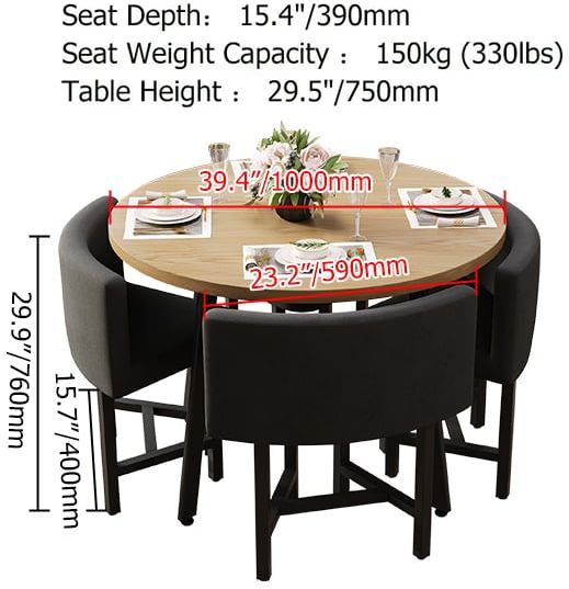 HMR Dining Set 39.4" Modern Round Wood Dining Table with 4 Chairs - Gray/Natural