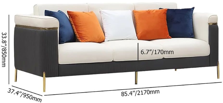 HMR - Vertex 85" Modern Nappa Leather Upholstered 3-Seater Sofa Pillow Included