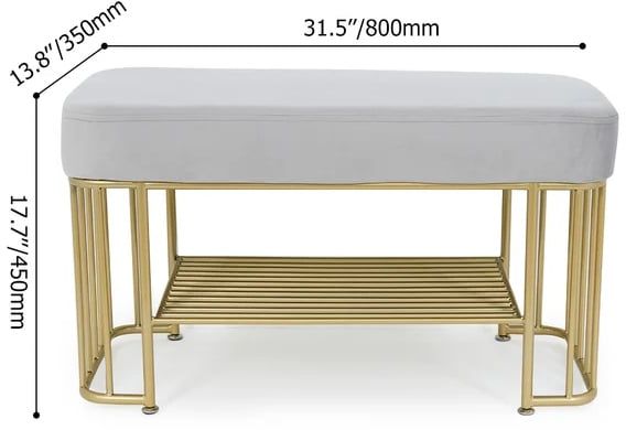 HMR - Modern Velvet Upholstered Entryway Bench with Shoe Storage with Frame and Shel in Gray