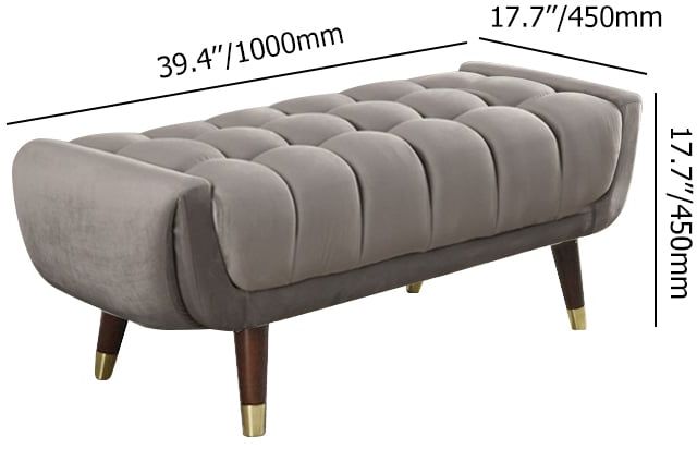 HMR - Enoak Series Modern Entryway Bench with Velvet Upholstered in Gray