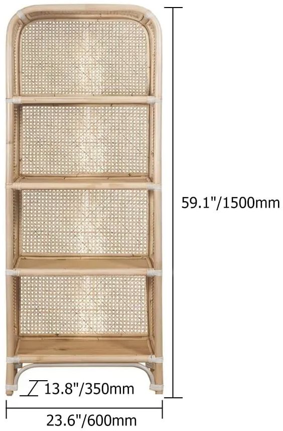 HMR - 59" Rattan Woven 4-Tier Display Bookshelf in Natural