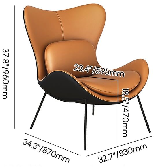 HMR - Accent Chair PU Leather Upholstery with Pillow in Orange and Black