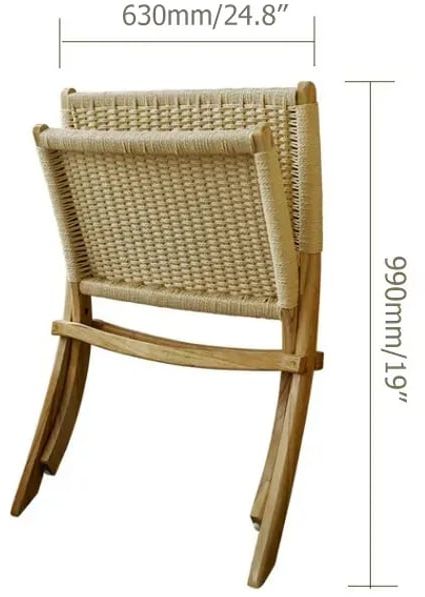 HMR - Folding Recliner Chair Ash Wood Woven Hemp Rope in Natural