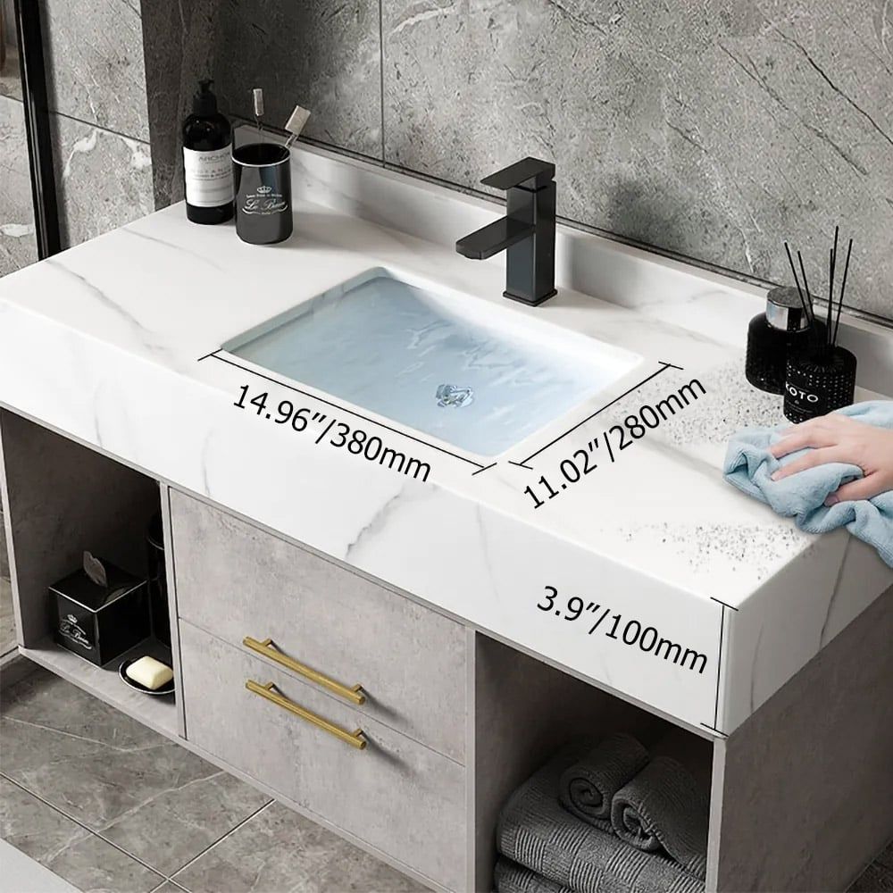 HMR - 40" Floating Bathroom Vanity with Sintered Stone Top in Gray