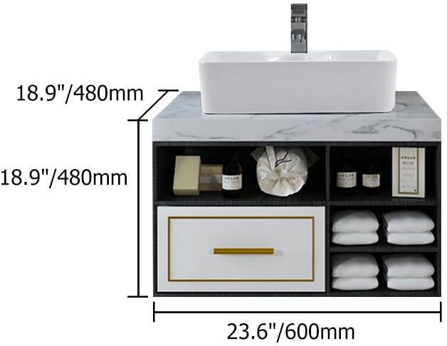 HMR - 23" Floating Bathroom Vanity Ceramic Sink with Drawer in Faux Marble
