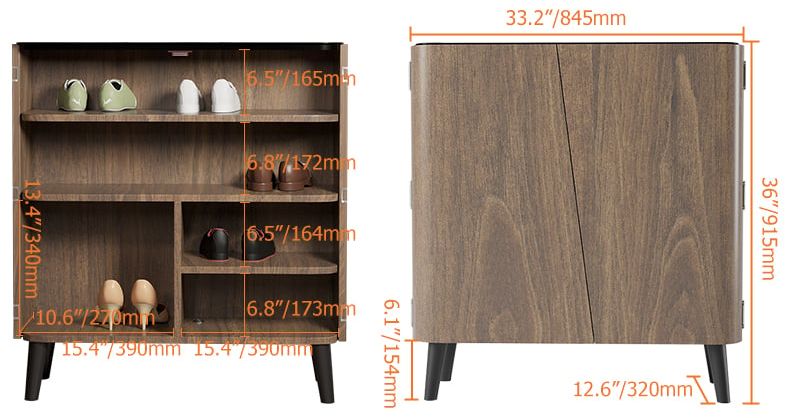 HMR - Entryway Shoe Storage Cabinet with 2 Doors and 5 Shelves (for 14 Pairs) in Walnut
