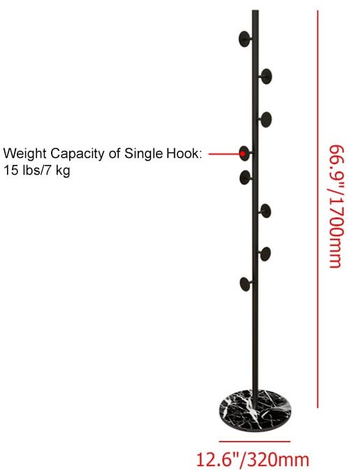 HMR Modern Coat Rack with Button Hooks - Black