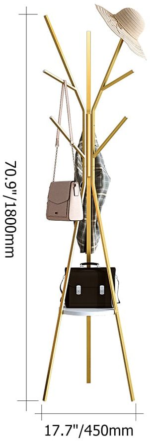 HMR - Modern Freestanding Coat Rack with Shelf Marble Base 70.9" in Gold