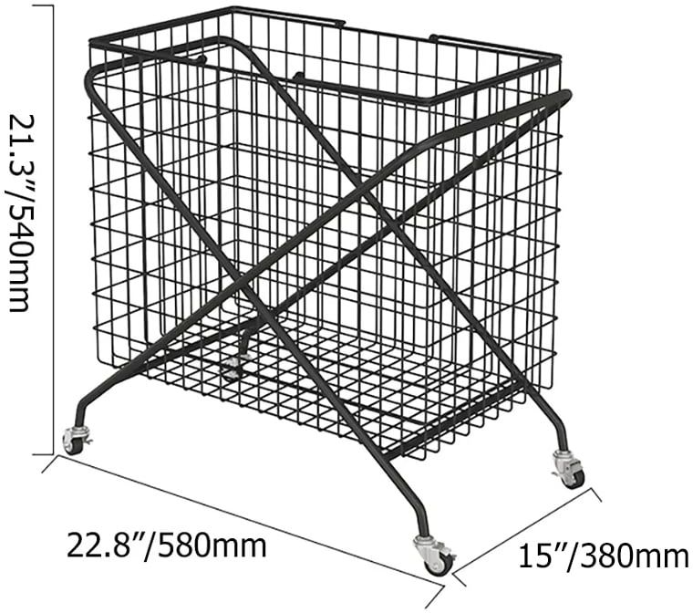 HMR - Collapsible Metal Laundry Hamper on Wheels in Black