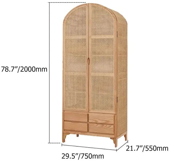 HMR - Rattan Armoire Wardrobe with 2 Doors and 4 Drawers in 78.7"H, Natural