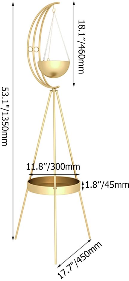 HMR - Half-Moon Plant Stand with Shelf in Gold