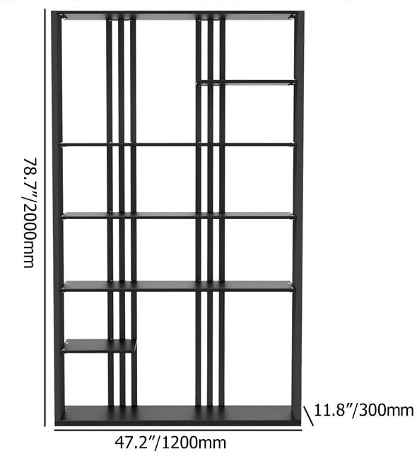 HMR Modern Etagere Bookshelf with 6-Shelf - Black