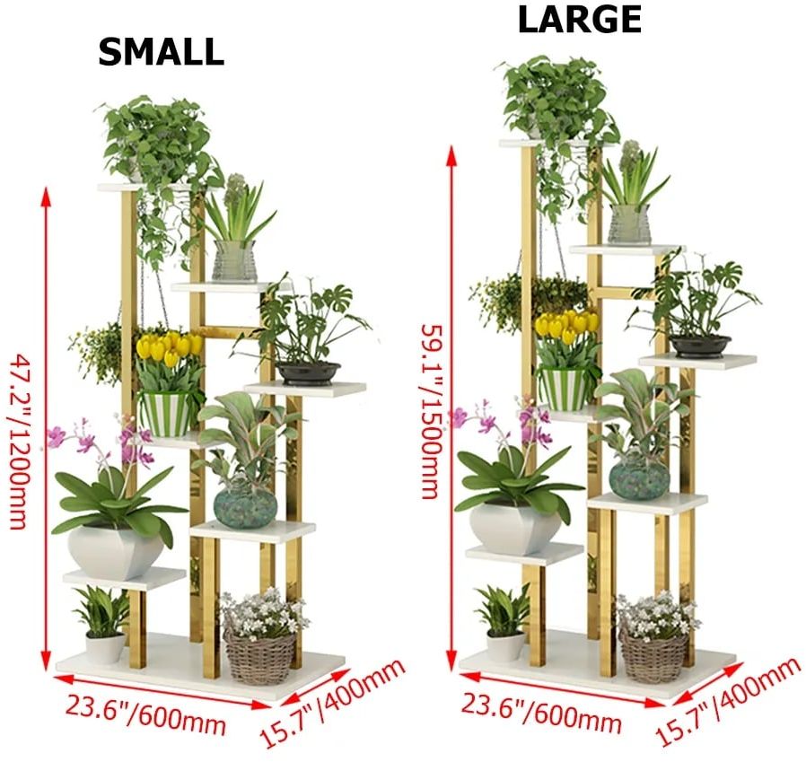 HMR Modern 59" Ladder 7-Tiered Plant Stand - White/Gold