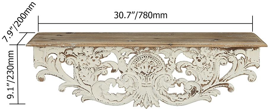 HMR - Vintage Floating Wooden Shelf in White