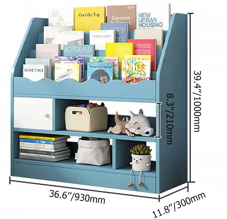 HMR - Modern White Kids Bookshelf Toy Storage Shelf in Manufacture Finish