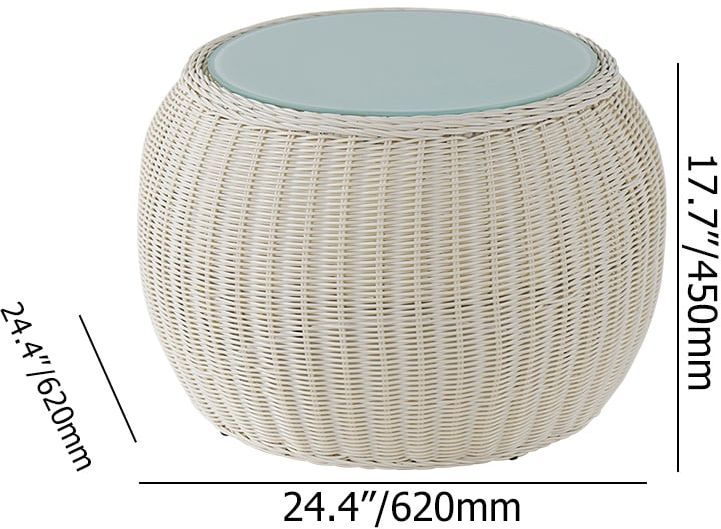 HMR - Rattan Glass-Top Coffee Table 24.4" in Khaki