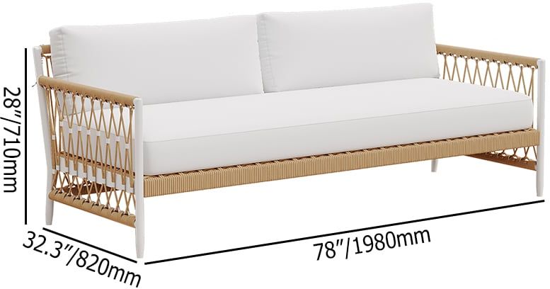 HMR - Woven Rope Outdoor 3-Seater Sofa with Polyester Pillow Cushion in White