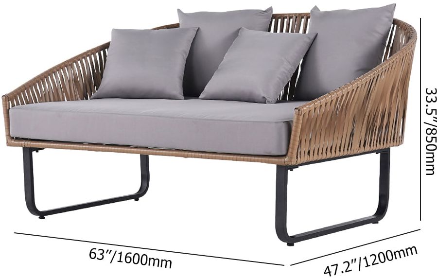 HMR - Rattan Outdoor Daybed with Cushion Pillow Aluminum Frame 63" in Gray and Khaki