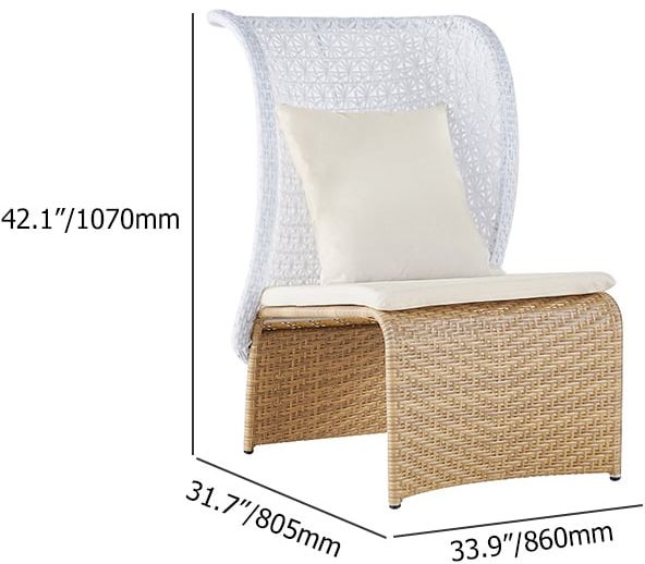 HMR - Hofer Rattan Outdoor Wingback Chair with Cushion Pillow and Arched Bottom in White