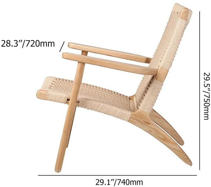 HMR - Boho Solid Wood Outdoor Patio Lounge Armchair with Woven Seat in Beige