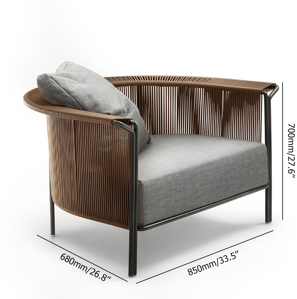 HMR - Modern Woven Rattan Outdoor Barrel Chair Armchair with Back Flared Edge in Brown & Gray