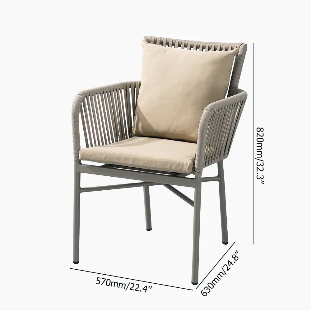 HMR - 7-Pieces Outdoor Dining Set with Wood-Top Table and 6 Woven Rope Armchair in Khaki