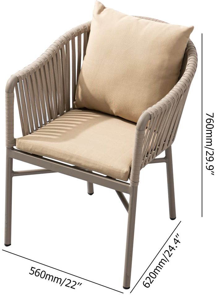 HMR - 7-Pieces Outdoor Dining Set with Rectangle Table and Woven Armchair in Natural