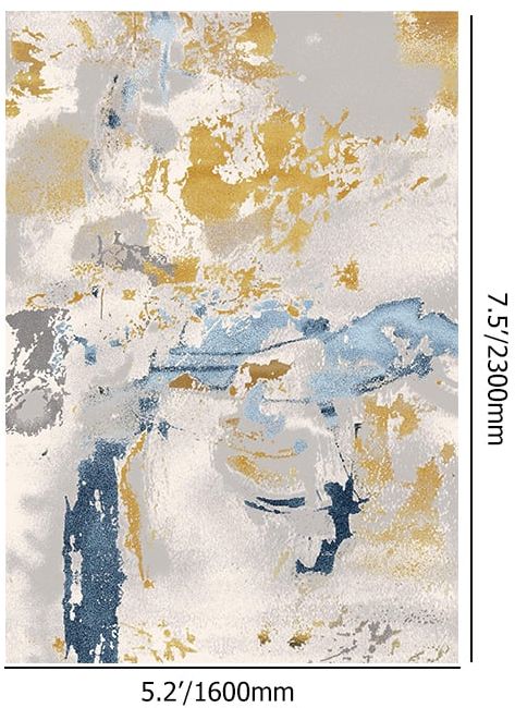 HMR - 5'x 7' Modern Abstract Area Rug in Blue & Gold Rectangular Decorative Carpet