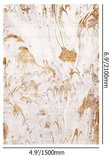 HMR - Gradient Gold Abstract Living Room Carpet Machine Washable Non-slip Waterproof Area Rug
