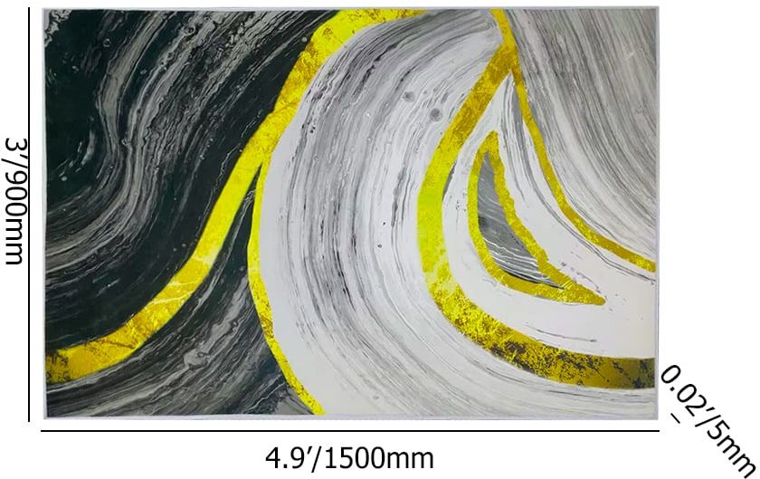 HMR - 3'x 5' Art Deco Black & Gold Abstract Area Rug Living Room Carpet with Marble Print
