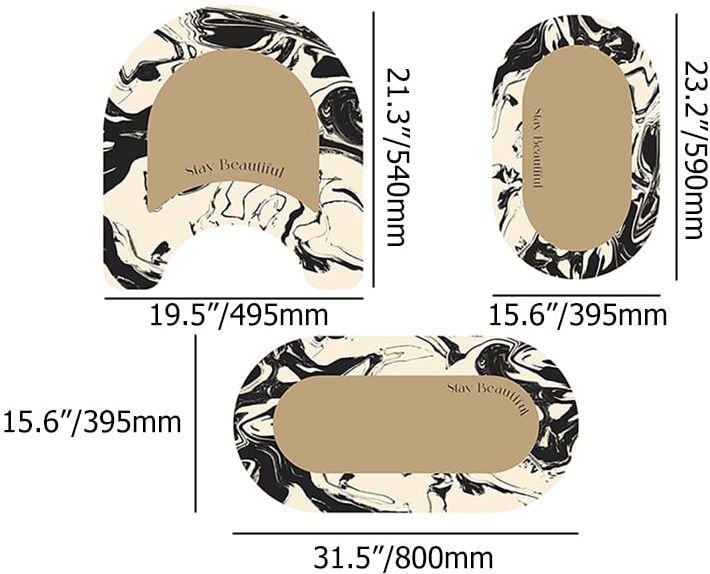 HMR - 3PCS Modern Black & White Diatom Mud Non-slip Bathroom Mat Abstract Bath Rug Set