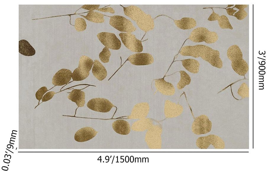 HMR Modern Rectangle Area Rug with Gold Leaves Patter Nylon Rug - 3' x 5'