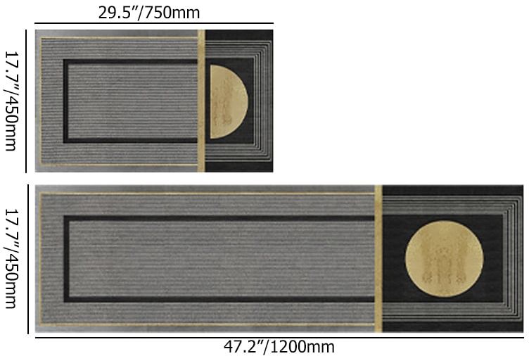 HMR - 2 Pieces Modern Dark Gray Kitchen Runner Mats Non-slip Geometric Kitchen Rug Set