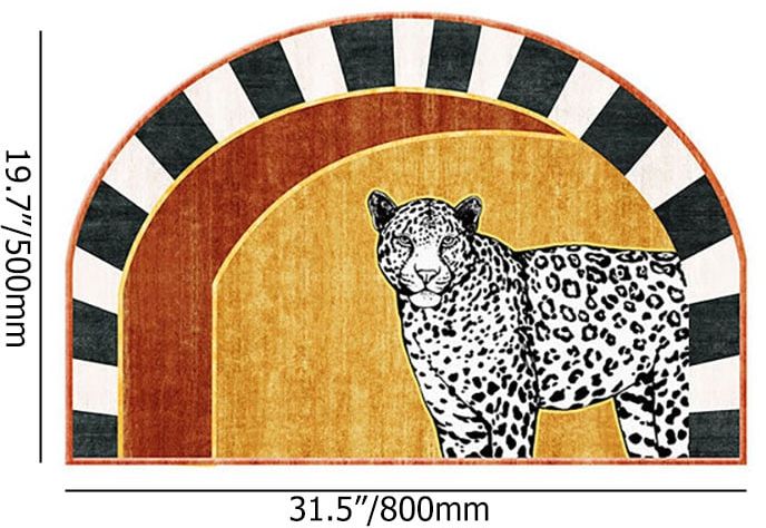 HMR - 2' x 3' 2 Pieces Art Deco Leopard Velvet Rug Half Round Non-Slip Door Mat Set