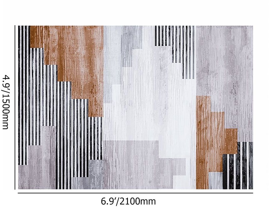 HMR - 5' x 7' Abstract Brown Rug Polyester Rectangular Machine Washable Living Room Area Mat