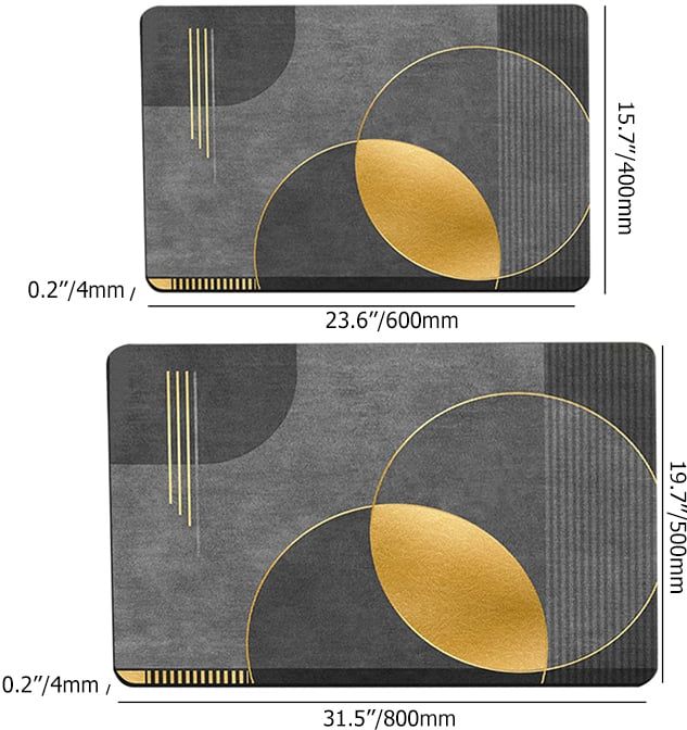 HMR - Modern Black & Gold Bath Tub Mat Set Non-Slip Rubber Backing 20" x 32" & 16" x 24" (2-Pieces)