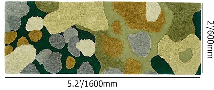 HMR - 2' x 5' Modern Rectangle Tufted 3D Green Wool Area Rug Living Room & Bedroom Carpet