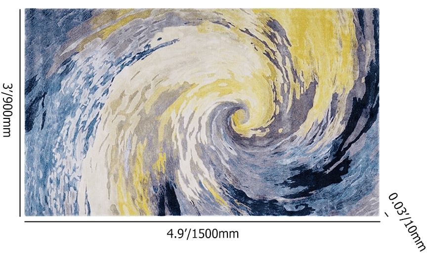HMR - 3'x 5' Art Deco Blue & Gold Area Rug Living Room Carpet with Swirl Pattern