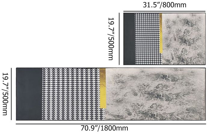HMR - 2 Pieces Modern Geometric Gradient Gold Washable Kitchen Runner Mats Non-slip Rug Set