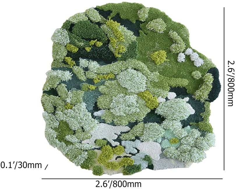 HMR - 31.5" Green Moss Rug 3D Tufted Wool Handmade Colorful Forest Carpet Bedside Living Room