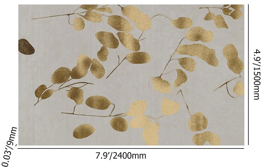 HMR Modern Rectangle Area Rug with Gold Leaves Patter Nylon Rug - 5' x 8'