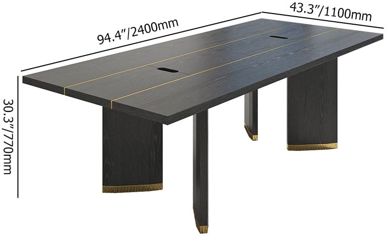HMR - 94.5" Modern Black Long Meeting Conference Table Rectangle Table Cable Management