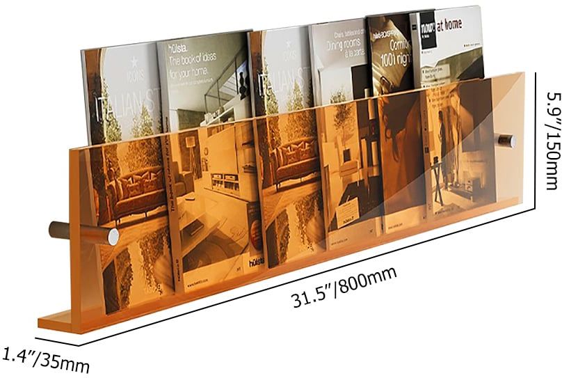 HMR - 31.5" Modern Acrylic Wall Mounted Floating Shelf Book Storage Display Rack in Orange