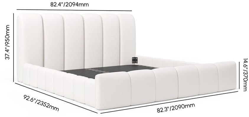 HMR Humply White Leather Wingback King Bed Frame - White, Bed & Dresser Chest Set