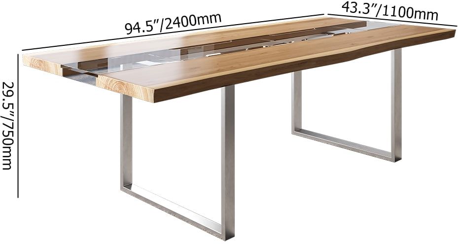 HMR - River 94.5" Live-Edge Conference Table Rectangle Table Cable Management Natural & Clear