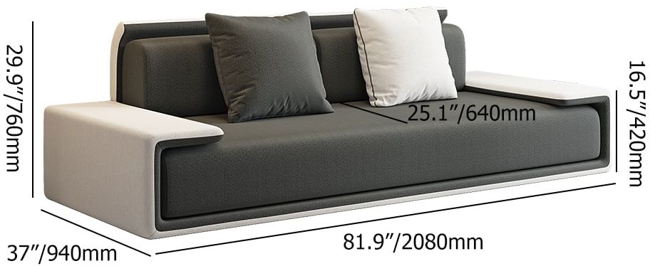 HMR - 81" Doart Modern Dark Gray Upholstered Armless 3-Seater Sofa Cotton Linen with Pillows