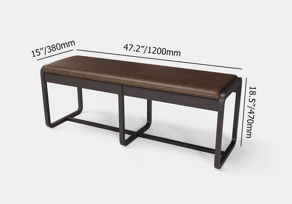 HMR - 47" Mid-Century Modern Walnut Entryway Bench PU Leather Upholstered Bench Ash Wood Legs