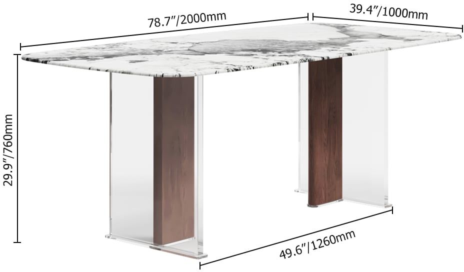 HMR - 78.7" Modern Rectangle Sintered Stone Dining Table Seats 4-6 People