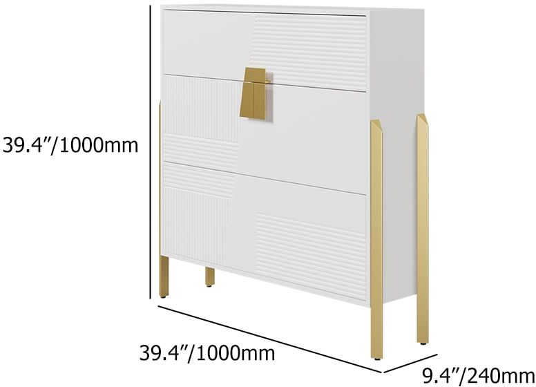 HMR - Modern Entryway White Shoe Storage Narrow Shoe Cabinet with 2 Flip Doors & 1 Drawer